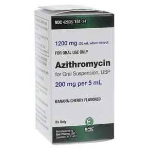 Azithromycin Oral Suspension 200mg/5mL Banana-Cherry Bottle 30mL Each - Azithromycin Oral Suspension 200mg/5mL Banana-Cherry Bottle 30mL Each - Image 1